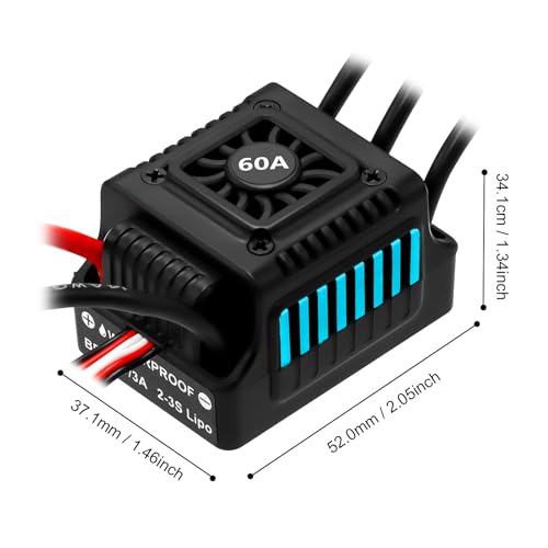 Hobby Fans Upgraded 60A Brushless ESC 2-3S Electronic Speed Controller Waterproof ESC for 1/10 Remote Control Car Truck (Blue)
