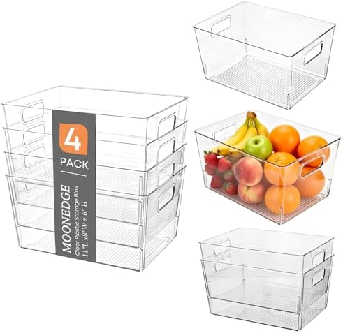 MOONEDGE 4 Pcs Clear Plastic Storage Bins, 11