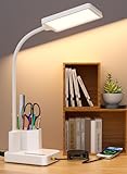 15W LED Schreibtischlampe mit USB-A & C Ladefunktion,Touch Dimmbar Tischlampe Leselampe,3 Farbtemperaturen,9 Beleuchtungsmodus,360°Schwanenhals & Stifthalter für Wohnzimmer, Malerei, Studenten (Weiß)