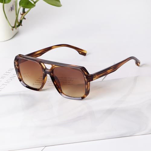 VIA LEECA Designer Square Aviator Sunglasses for Women Men Double Bridge Large Thick Frame Retro Eyewear3