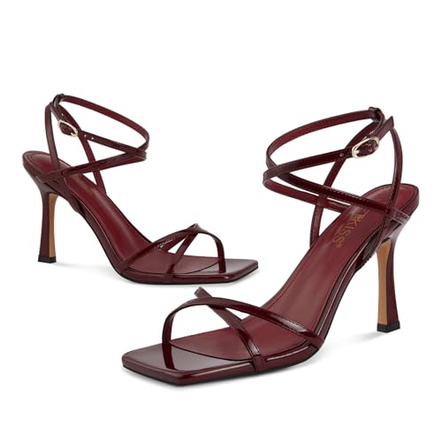 Image of wetkiss Strappy Heels for Women Stiletto High Heeled Sandals Adjustable Ankle Strap, Square Open Toe for Homecoming Party Dress Wedding Daily