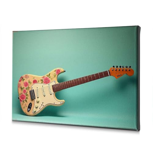 Toile guitare électrique et fleurs 40x60cm pour déco murale