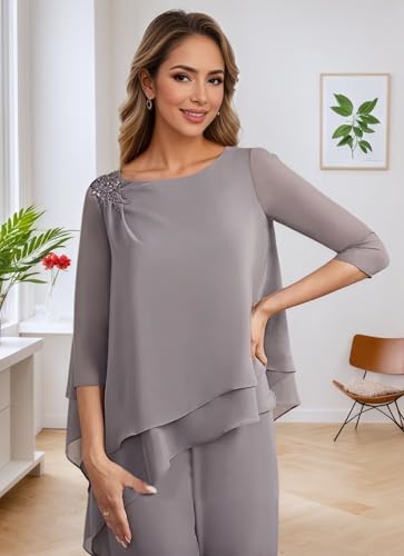 3 Pcs Chiffon Pant Suits for Women Dressy Wedding Mother of The Bride Pant Suits for Wedding4