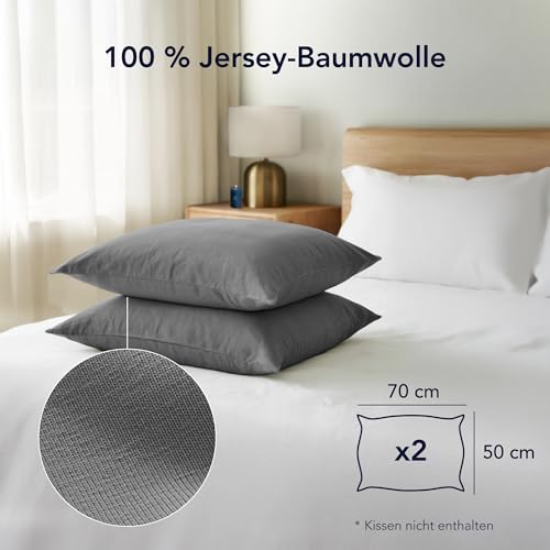 Kissenbezug 50 x 70 cm (Set mit 2) - 100% Jersey Baumwolle 150 g/qm Kissenbezüge -Anthrazit - Für Kissen 50 x 70 cm - Kissenhülle - Kissenbezug - Resistent und Hypoallergen - Dreamzie