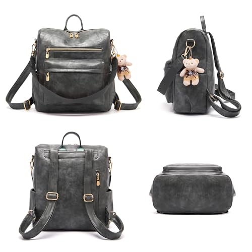 Image of Soperwillton Women Backpack Purse Shoulder Handbags Travel Bag Set 2pcs | Soft PU Leather,Large Capacity,Many Pockets,with a Functional Wallet,with a Detachable Shoulder Strap,Multipurpose Design