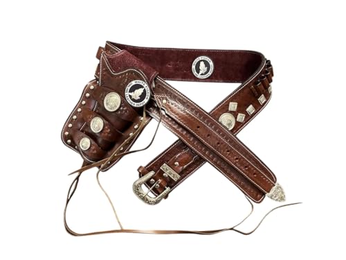 Western Leathe r Cartridge Belt with Ammo Loops and Hammer Strap Tie Down Revolver Holster Gun Cover 44. 45. (Brown Right & Left Hand, Size 1 (30
