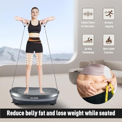 Image of EILISON FITABS 3D Vibration Plate Exercise Machine with Seat - Ocsillation, Pulsation + Vibration Platform, Push Up | Vibration Machine for Lymphatic Drainage, Weight Loss, Recovery (Fitabs Grey)