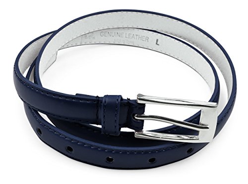 Belle Donne Women Skinny Pu Leather Dress Belts Womens Belt With Silver Polished Buckle - Navy Large #TOP1