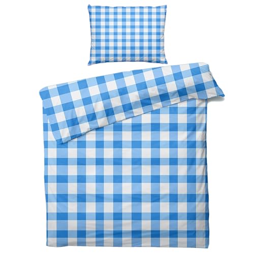 Generisch Kariert Bettwäsche 135x200 Winter - Blau Weiß Gingham Bettbezug 135 x 200 2er Set, Weiche & Angenehme Mikrofaser Bettbezüge & Kissenbezug...