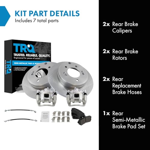 Image of TRQ Rear Brake Pad and Rotor Set Semi Metallic Calipers Compatible with 2015 Hyundai Sonata with Manual Parking Brake