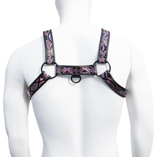 Snake Skin Pattern Harness Mens PU Leather Suspenders Belt Adjustable Shoulder Strap4