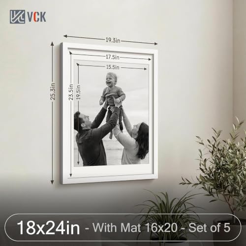 Image of VCK 18x24 Poster Frame 5 Pack, White Wood, 16x20 Mat, for Gallery Wall