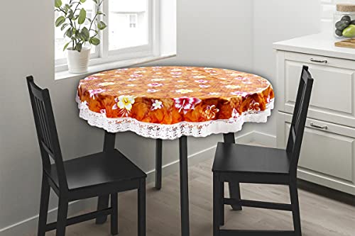 Image of The Furnishing Tree Round Shaped Center Table Cover WxL 48x48 inches with White Border lace