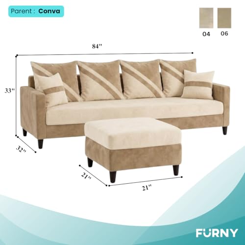 Image of SLEEPIFY Canza 4 Seater Sofa Set with Ottoman (Cream - Beige) | Premium Soft Velvet | Plush Comfort Cushions | Modern Living Room Sofa | Spacious Comfortable Seating