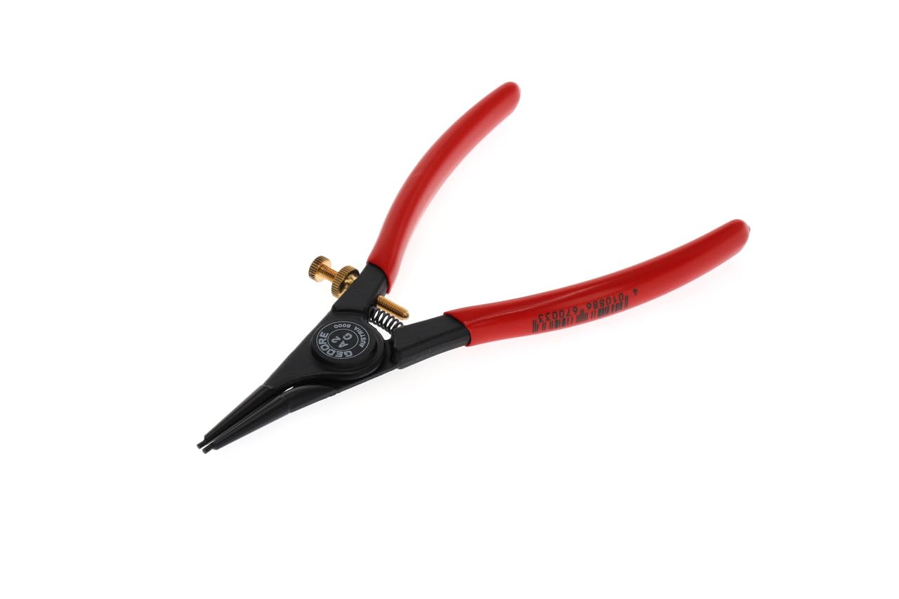 GEDORE Pinza di Montaggio per Anelli di Sicurezza Esterni, con Molla di Apertura e Vite di Regolazione, Pinza Seeger, Becchi Dritti, Diametro Punte 1.8 mm, 8000 A 2G
