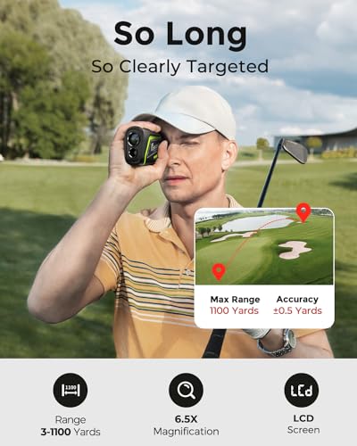 Image of FOSSIBOT Range Finder Golf Rangefinder with Slope and Magnetic, Flag Pole Locking Vibration, 6.5X Magnification,1100 Yards (Black)