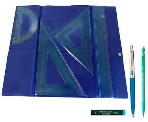 PACK LOTE Estuche técnico SERIVAN Juego Regla 30 cm, escuadra y cartabón de 25 cm + Portaminas 0.7 mm HB + 1 Tubo de 12 Minas 0.7 mm HB y Bolígrafo INOXCROM