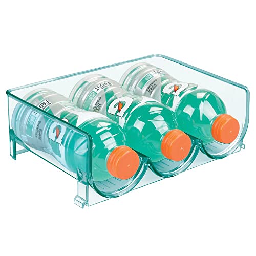 Mdesign Stackable Plastic 3 Bottle Refrigerator Wine Rack - Kitchen Storage Organizer For Champagne, Wine Or Water Bottles - Stacking Wine Organizer For Fridge - Ligne Collection - 4 Pack - Blue Tint #TOP7