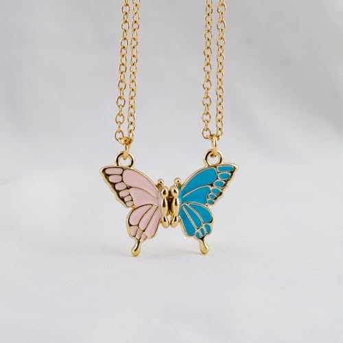 Bff Necklace for 2 Best Friend Necklace Butterfly Matching Necklaces for Best Friends Birthday Mothers Day Gifts for Friends Bestie 2Pcs Blue and Pink Key Chain 5