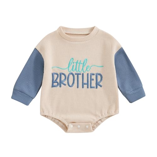 Image of JLKGICF Baby Toddler Girl Boy Sweatshirt/Romper Long Sleeve Plaid Sister Brother Waffle Sibling Matching Outfit Fall Winter