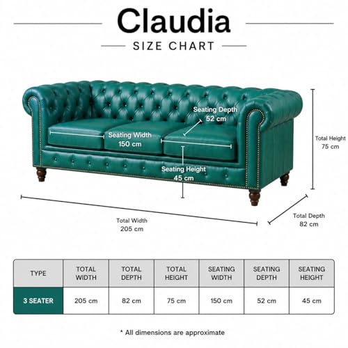 Image of Modern Classic Design Leatherette Luxury Chester Sofa Set with Button Tufted, Sofa for Living Room Home, Office, Hotel, Reataurant, and Lobby, Living Room Set, (Tel Green, 3 Seater Sofa)