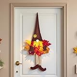Türkranz Herbst Wichtel | 70 cm Herbstdeko Wichtel Herbstkranz Haustür mit Herbstblätter, Hängende Herbst Deko Innen und Außen für Haustür Wand (A)