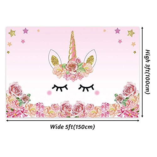 Laeacco 5X3Ft Unicorn Birthday Party Backdrop Pink Unicorn Theme Photography Background Unicorn Party Supplies Backdrop Watercolor Rose Flowers Sweet Girls Baby Shower Birthday Banner Cake Table Decor #TOP2
