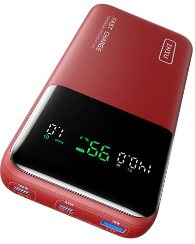 Image of INIU 140W Power Bank, 25000mAh High Capacity USB C Laptop & Phone Portable Charger, Fast Charging Flight Cruise Ship Travel Essential Mini Battery Pack for College Students Travelers Boys Girls, Red