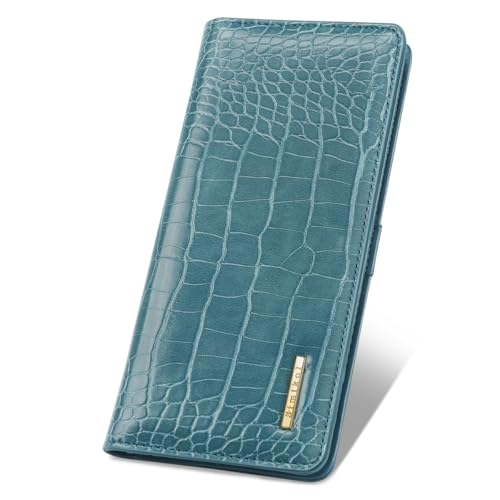 Image of Wallet Women Bifold Faux Crocodile Leather Slim Thin Long Wallets | RFID Blocking, Alligator Texture, Luxury, Credit Cards Holder, Female Woman Ladies Purse,Zipper Coin Pocket, Cadet Blue Croc