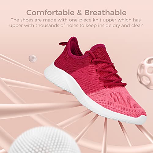 Image of Flysocks Slip On Sneakers for Women-Non Slip Gym Sports Shoes Lightweight Comfortable Walking Tennis Shoes, B- Rose Watermelon Red Pink, 7