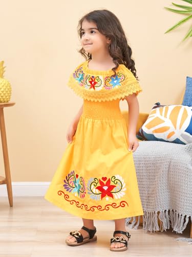 Image of Mexican Dress for Girls Traditional Vestidos Mexicanos Cinco de Mayo Embroidered Dresser Toddler Kids