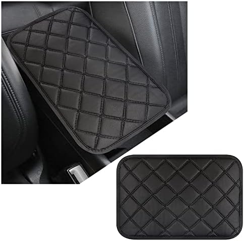 NHHC Leather Car Armrest Cover for Scratch Center Console Protector,Rhombic Embroidery Car Arm Rest Cushion Car Decoration for Women/Men and Most Car SUV Pick-up Truck (Black)