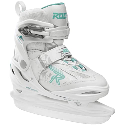 Roces Moody Ice 3.0 Ice Skate for Girls, Adjustable, White/Aqua - 4-7