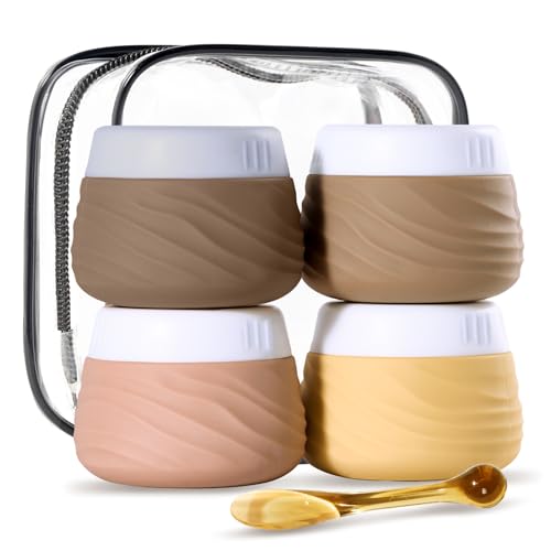 Eternal Moment Travel Containers for Toiletries, Silicone Jar with Lid, TSA Approved Travel Size Bottles with Clear Bag, Leak-proof Traveling Accessories Cosmetic for Lotion Face Body Cream (4 Pack)