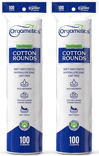 Orgametics Cotton Rounds, 100% Natural Turkish Cotton Premium Makeup Remover and Facial Cleansing Round Pads, Lint Free, Hypoallergenic and Ultra Soft, Luxury Quality (200 Count-Pack of 2)