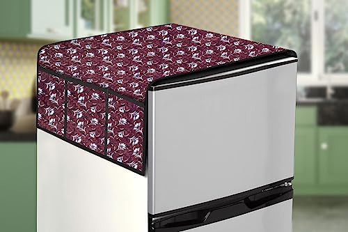 Image of Stylista Refridgerator top Cover Suitable for Samsung RT28C3452S8 /HL, 236 Liter Fridge, Dimension (WXD) 65x111 CM, Floral Pattern Magenta