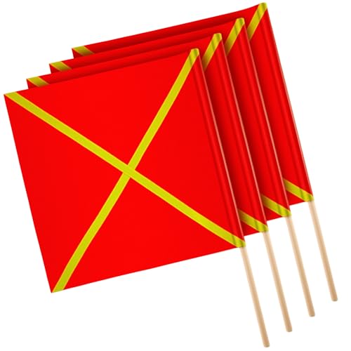 Image of Kinlop 4 Pcs 24 inch x 24 inch Safety Flag Traffic Warning Flag with 35'' Wooden Dowel for Trucks Trailer and Pedestrian Crossings Construction Sites (Trendy)