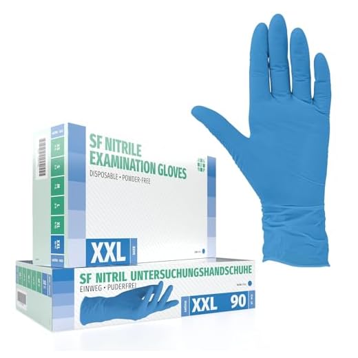 Nitrilhandschuhe 90 Stück Box (XXL, Blau) Einweghandschuhe, Einmalhandschuhe, Untersuchungshandschuhe, Nitril Handschuhe, puderfrei, ohne Latex, unsteril, latexfrei, disposible gloves, blue, XX Large