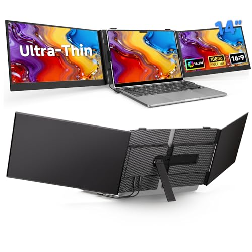 Image of BOSII Laptop Screen Extender Monitor - Triple 14 inch Ultra Thin IPS FHD 1080P Portable Monitors for 13.3 inch-17 inch Laptops Compatible with Windows Mac Travel Work