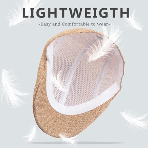 Meioro Men'S Flat Cap Summer Straw Weave Linen-Like Cotton Newsboy Hats Breathable Gatsby Irish Cabbie Ivy Cap thumb #3