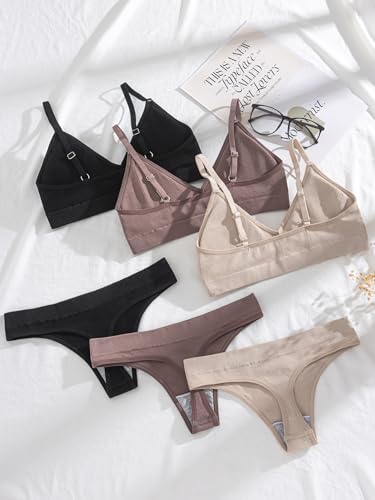 Women's 6 Piece Ribbed Knit Lingerie Sets Seamless Wireless No Show Bra and Panty Thong Sets Matching Underwear Sets2