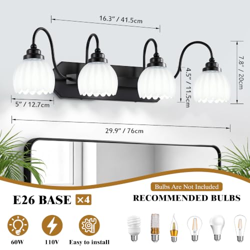 Image of Vintage Bathroom Light Fixtures,4 Light Milk White Crystal