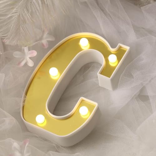 Image of Efavormart 6 inch Gold Marquee Letter C, Mirror Front Warm White LED Light Up 3D Sign, Battery Operated 72H Glow for Wedding Party & Wall Decor