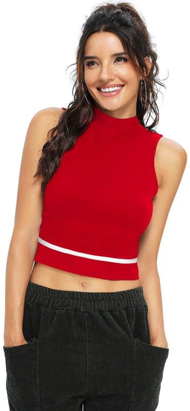 Dream Beauty Fashion Women’s Sleeveless Slim Fit Crop/Tank Top High Neck Casual (Top-Tipsy-01-Red-L) 1