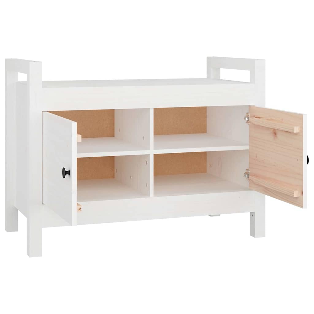 Ławka do korytarza, biała, 80 x 40 x 60 cm, lite drewno sosnowe, z miejscem do przechowywania butów i ubrań, idealna do przedpokoju, sypialni lub salonu
