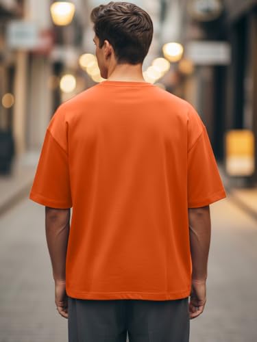 Image of LEOTUDE Oversized Full Sleeve Cottonblend Graphic Printed Round Neck Drop Shoulder Tshirt for Man (Color Mustard)