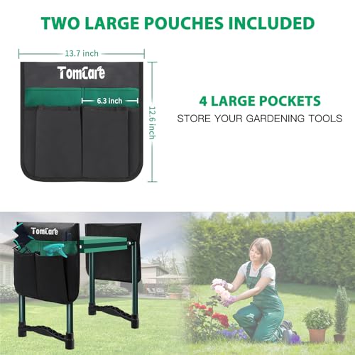 TomCare Garden Kneeler and Seat 10.64” Wider Larger Soft Kneeling Pad Garden Bench with 2 Large Tool Pouches Heavy Duty Garden Stool Foldable Tools Gardening Gifts for Women Men Gardeners - Image 5