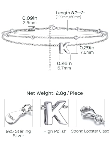 Image of ChicSilver Ankle Bracelets for Women Waterproof, 925 Sterling Silver Initial Anklets for Women, Adjustable Dainty Layered Anklet Beach Jewelry for Women Mom Wife Friend