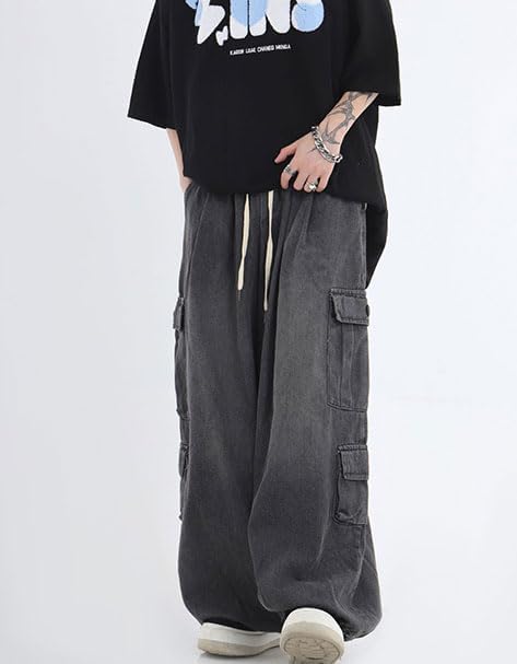 Mens Baggy Jeans Y2K Hip Hop Cargo Pants Harajuku Wide Leg Demin Joggers Emo Alt Streetwear Jeans - Image 4