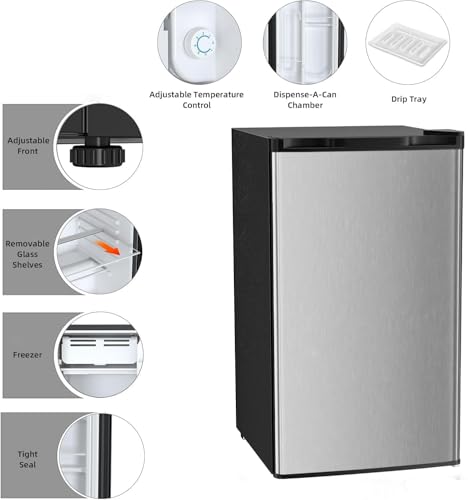 Image of COWSAR 3.2 Cu.Ft Mini Fridge with Freezer, Freestanding Compact Refrigerator with Reversible Door & 7-Speed Thermostat, Small Fridge for Office, Apartment, Gameroom (STEEL)
